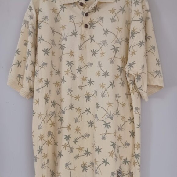 Tommy Bahama Men’s Polo Shirt L Vintage 100% Cotton Palm Tree Print Beige Macau - Picture 6 of 6